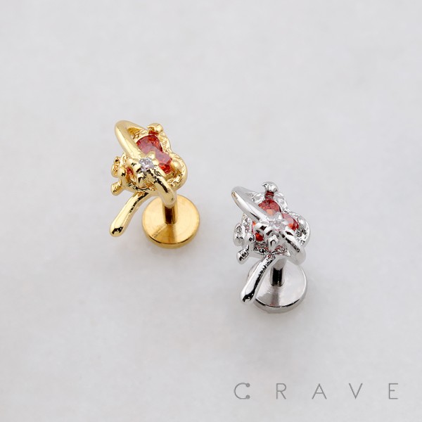 CZ MELTING HEART STARBURST LACE THREADLESS (PUSH IN) 316L SURGICAL STEEL LABRET SET